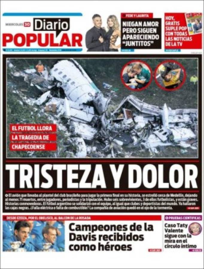 PORTADAS: ¡El mundo llora la tragedia aérea del Chapecoense!