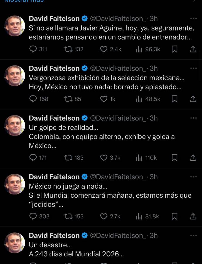 Es la peor en décadas Estamos jodid...: Faitelson estalla contra el Vasco tras la humillación de Colombia a México