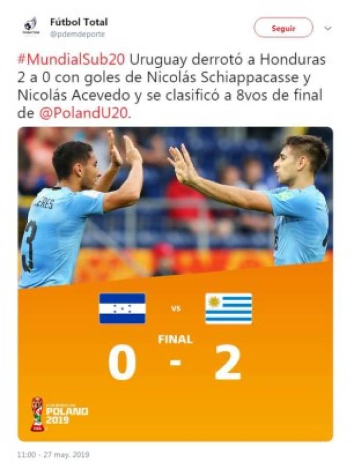 Lo que dicen los medios internacionales tras la derrota de Honduras ante Uruguay en Polonia 2019