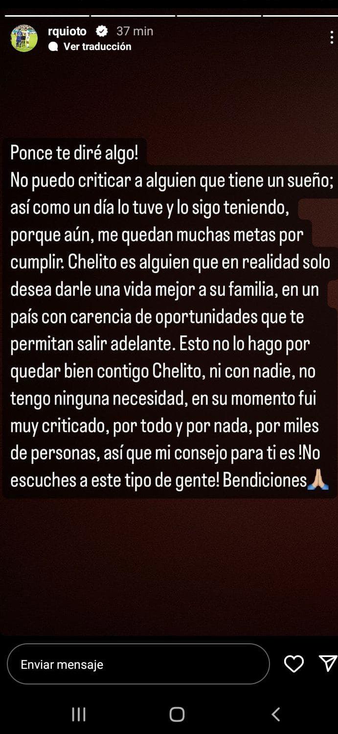 Romell Quioto defiende al “Chelito” Martínez de sus críticos.