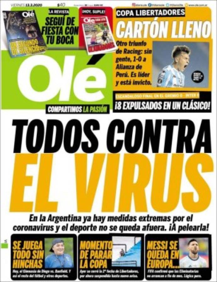 La pandemia del coronavirus se roba las portadas deportivas por el mundo: 'Stop ya'