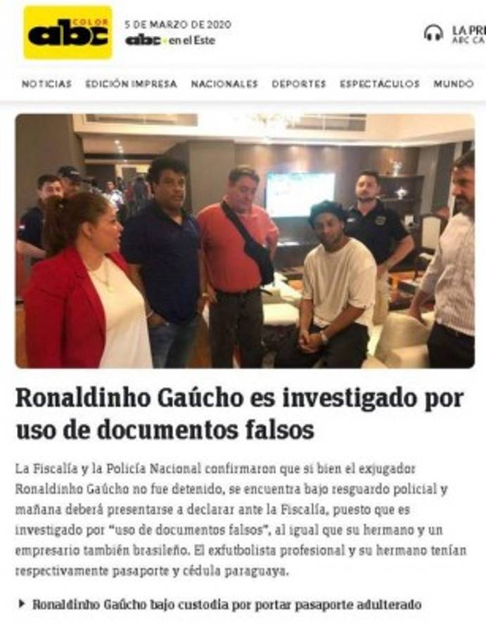 Lo que dice la prensa internacional sobre la detención de Ronaldinho: 'Confuso episodio'