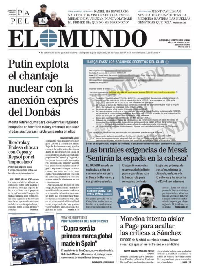 El Mundo publicó las exigencias de Messi para renovar con el Barcelona en 2020.