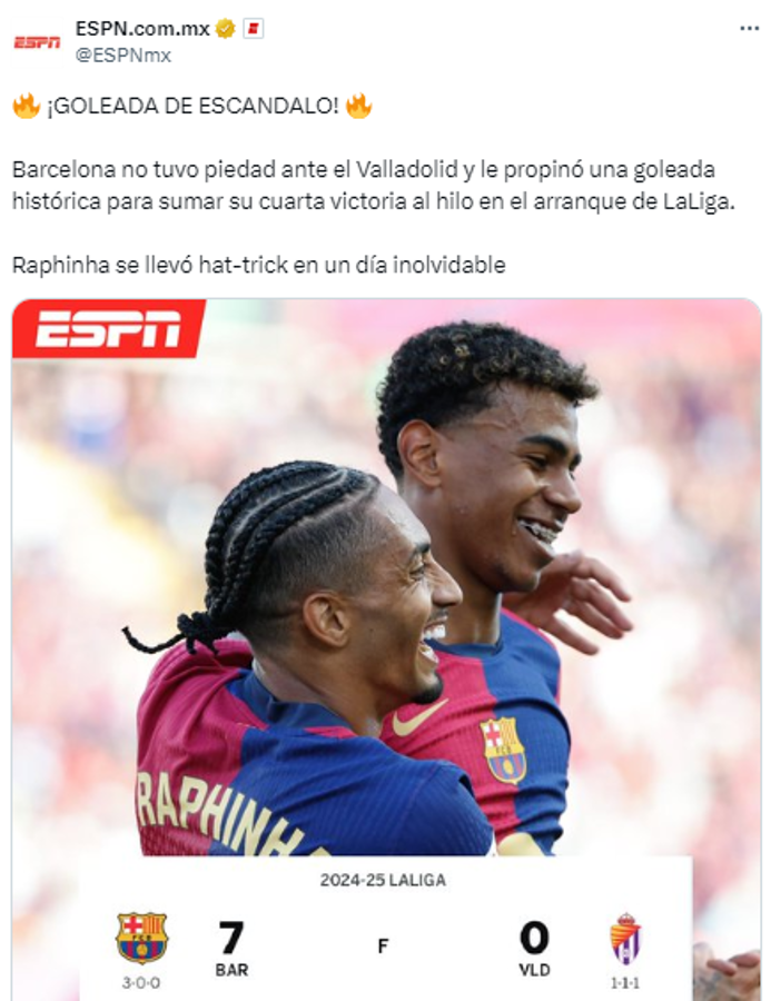 Barcelona propinó paliza y esto dice la prensa: “Pensaban que estábamos para descenso, pero somos los mejores y líderes”