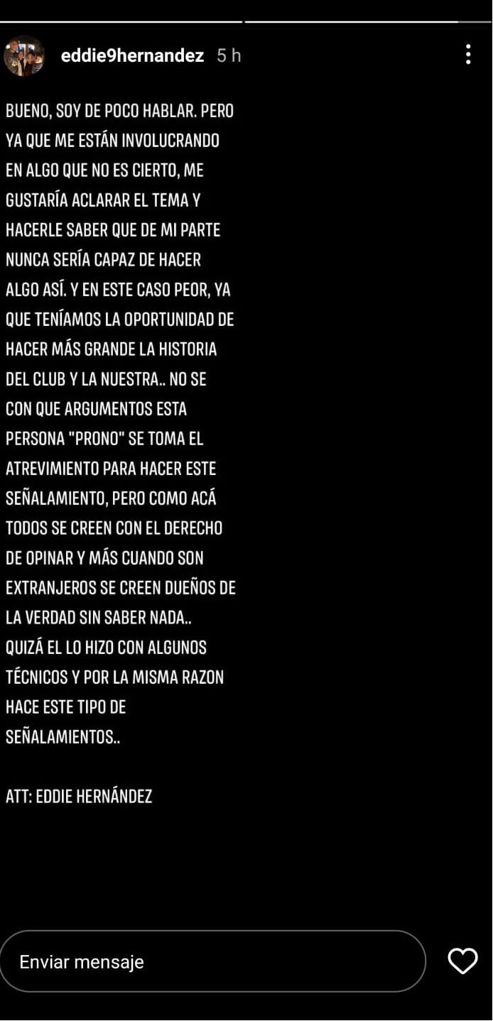 Eddie Hernández explota y reacciona ante los señalamientos de Carlos Prono: “Se creen dueños de la verdad sin saber nada”
