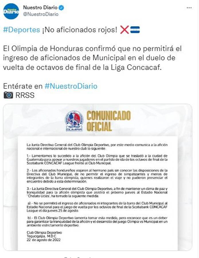 “Decisión acertada y lamentan lo sucedido”: La reacción de la prensa ante la prohibición de Olimpia a los aficionados de Municipal