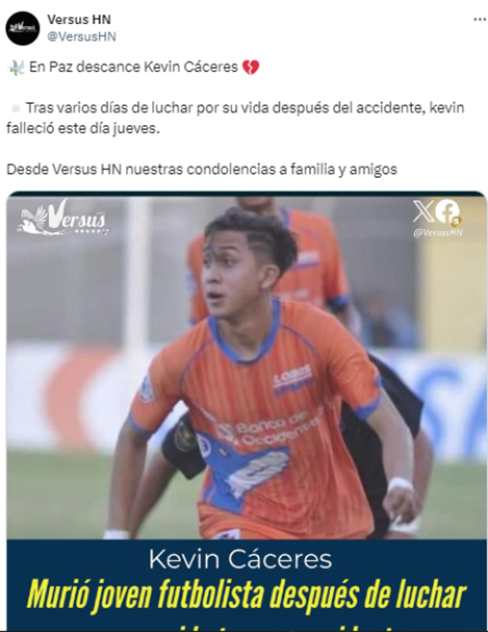¿Quién era Kevin Cáceres? Luto y consternación tras muerte del futbolista hondureño sufrió aparatoso accidente