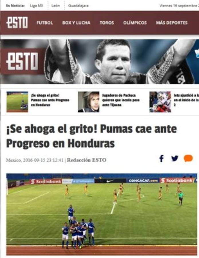 'Suspenso y se ahoga el grito': Así tituló la prensa mexicana derrota de Pumas ante Honduras