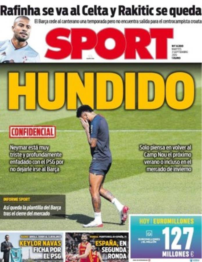 Keylor Navas y Neymar, protagonistas de las portadas en la prensa mundial tras el cierre del mercado de fichajes