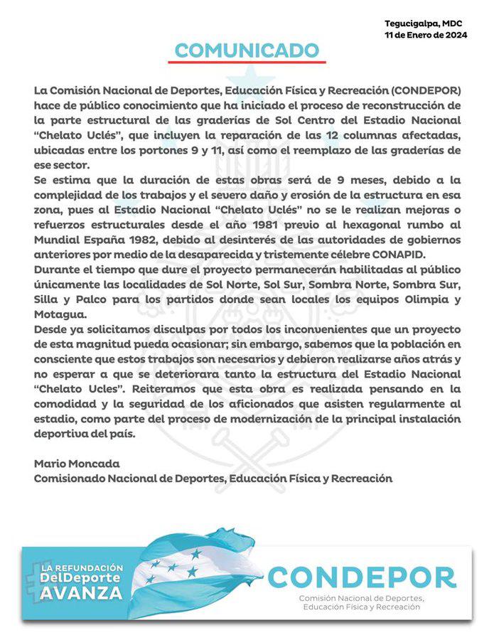 Condepor anuncia el inicio de la reconstrucción de las graderías en el estadio Nacional; nueve meses tardarán las obras
