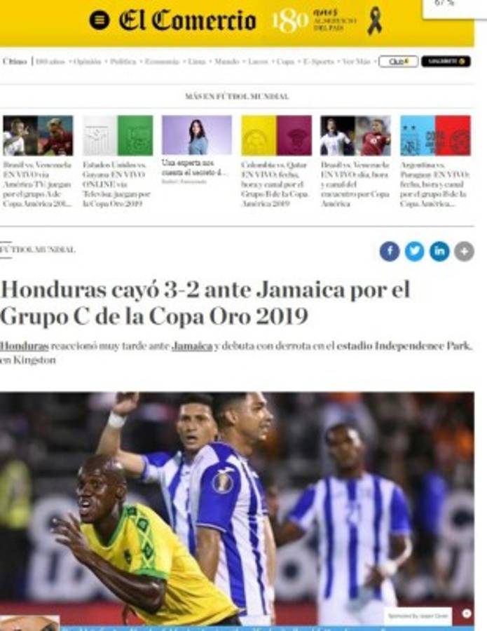 Así ve la prensa internacional la derrota de Honduras ante Jamaica en Copa Oro