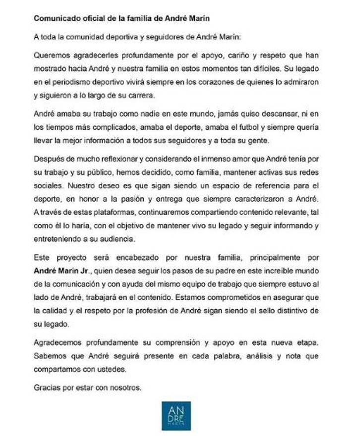 Familia del periodista André Marín tomó una crucial decisión tras su muerte: comunicado oficial