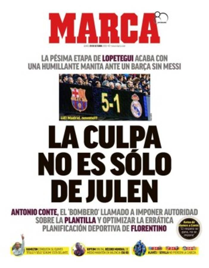 Portadas: La prensa 'atiza' al Real Madrid de Julen Lopetegui tras el clásico