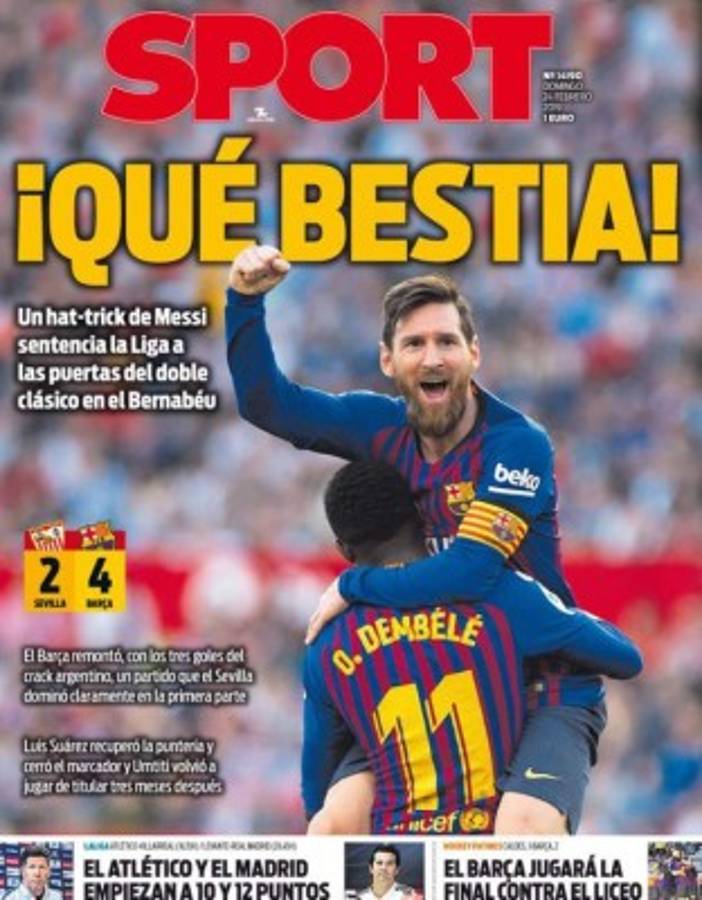 Así lucen las portadas del mundo el día después del hattrick de Messi al Sevilla