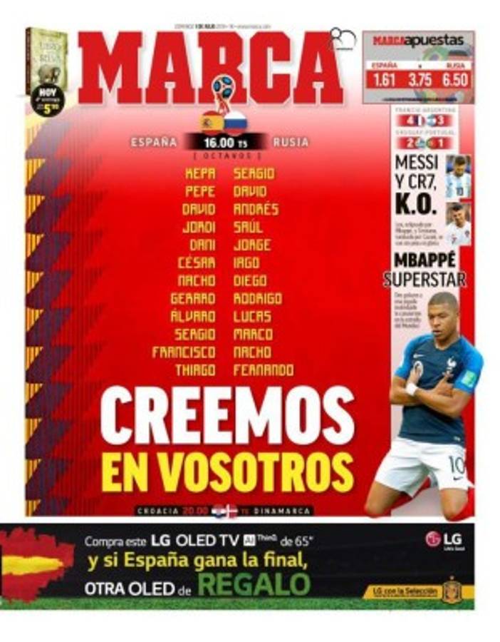 Las portadas de los diarios del mundo tras la eliminación de Messi y Cristiano de Rusia