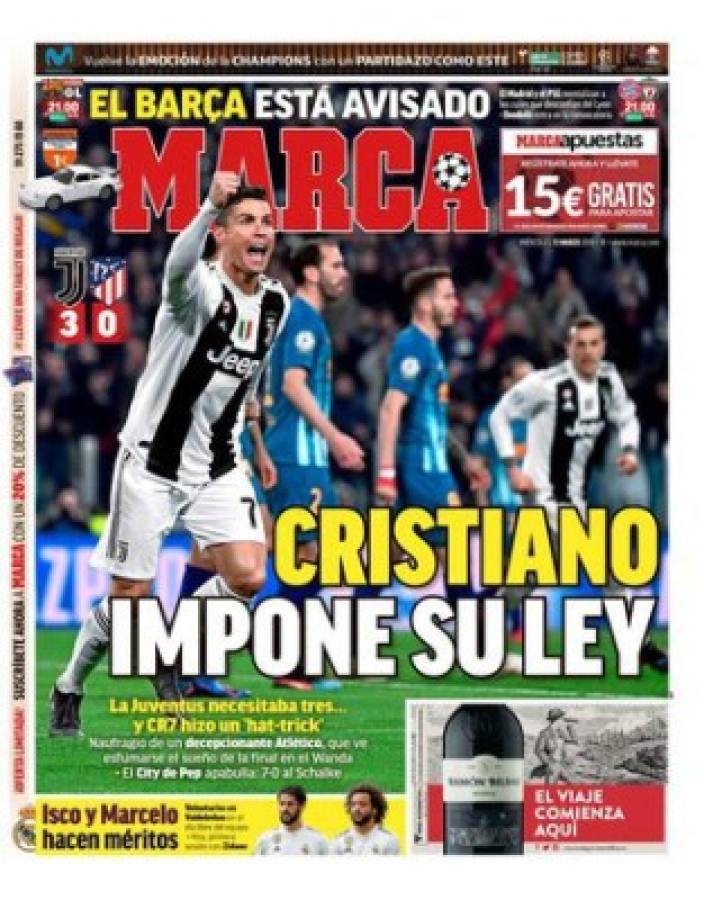 Las portadas se rinden ante Cristiano Ronaldo tras su hattrick ante el Atlético en Champions