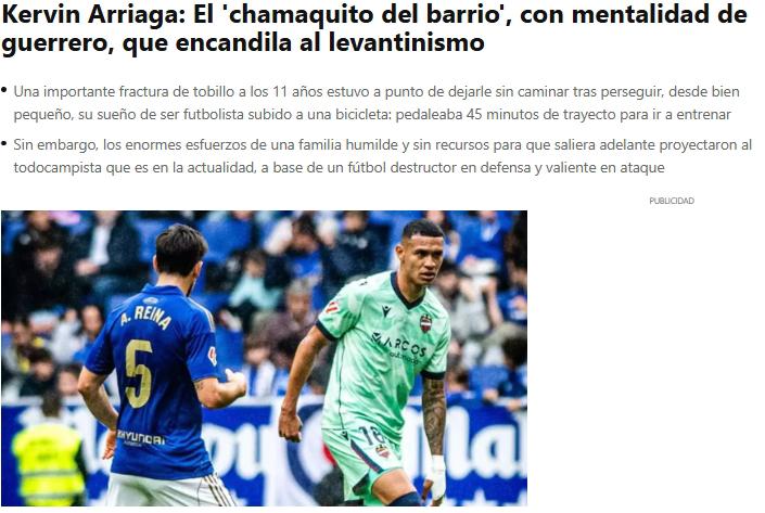 Superdeporte destacando el trabajo realizado por el hondureño Kervin Arriaga con el Levante.