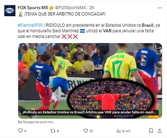 “Insólito uso del VAR y tenía que ser de Concacaf”: la dura reacción contra Said Martínez  por su error en el EEUU - Brasil
