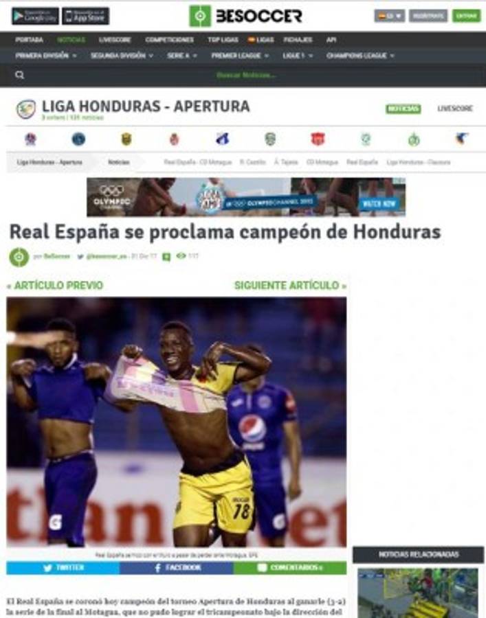 Así felicitan los medios internacionales al Real España tras levantar la 12