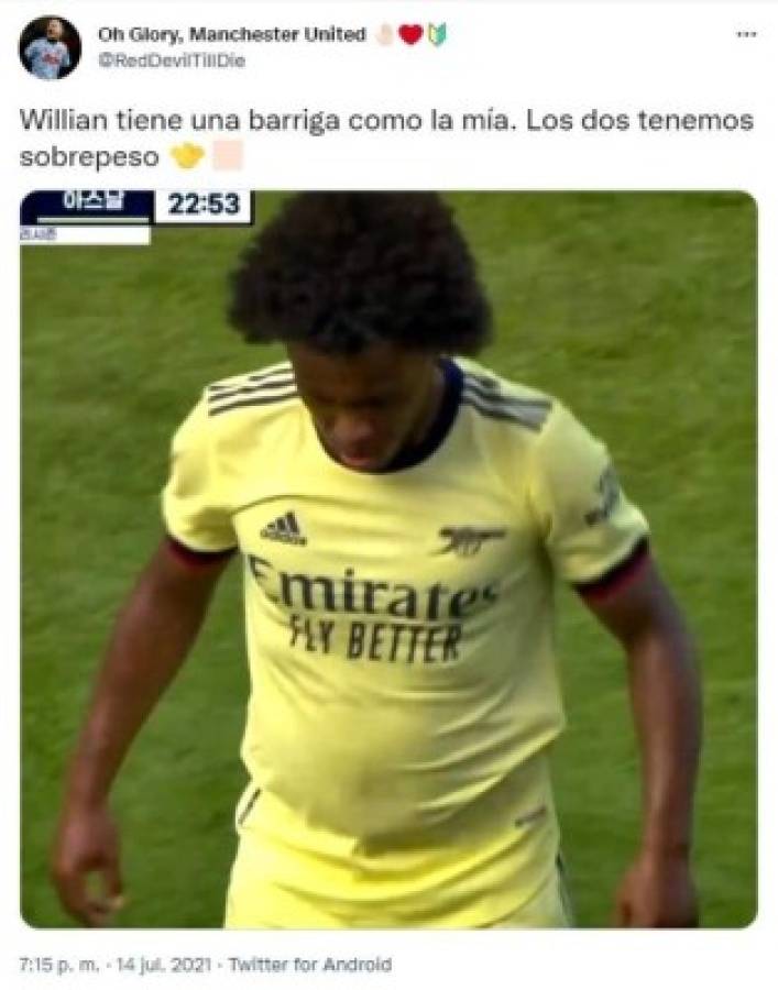 ¿Qué le pasó? William indigna a la afición del Arsenal por su sobrepeso, se burlan de él y lo comparan con Hazard