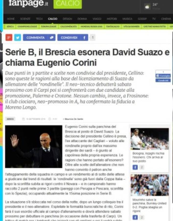 Prensa Italiana brinda los detalles de la salida de David Suazo y anuncia su sustituto