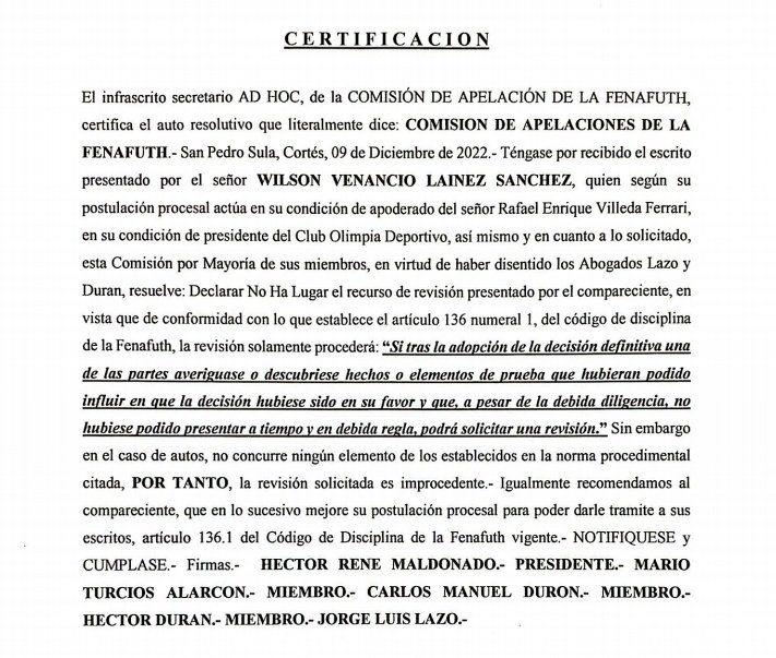 ¡Duro Golpe! Comisión de Apelaciones desestima recurso interpuesto por el Olimpia para jugar la final en el estadio Olímpico