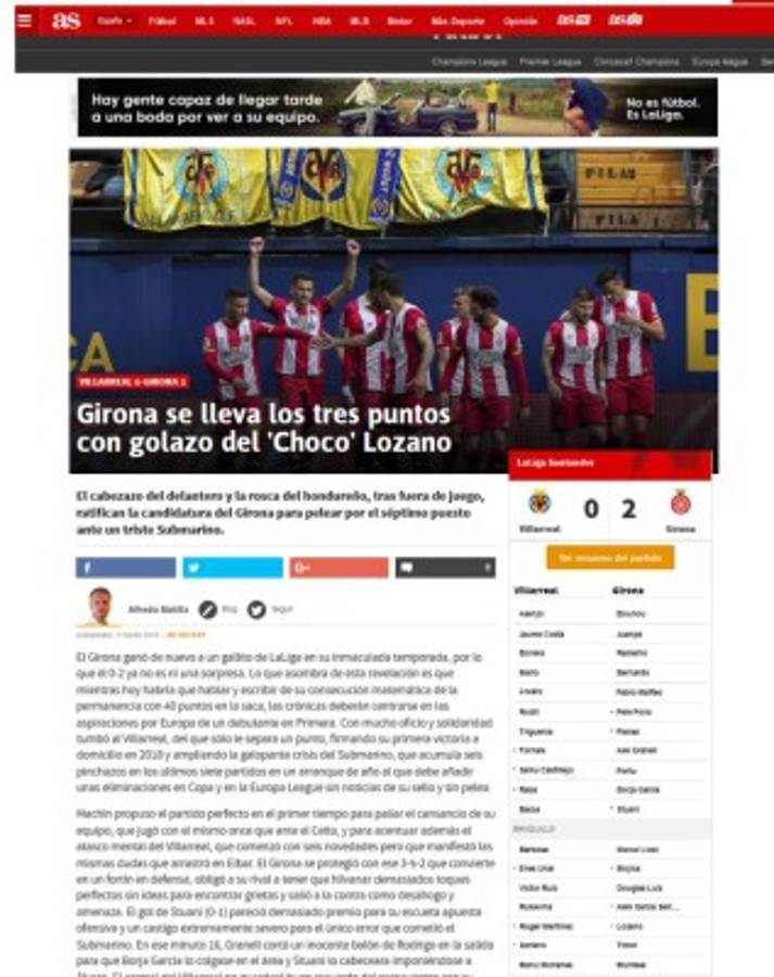 Prensa Española se rinde ante Choco Lozano tras 'maravilla' ante Villarreal