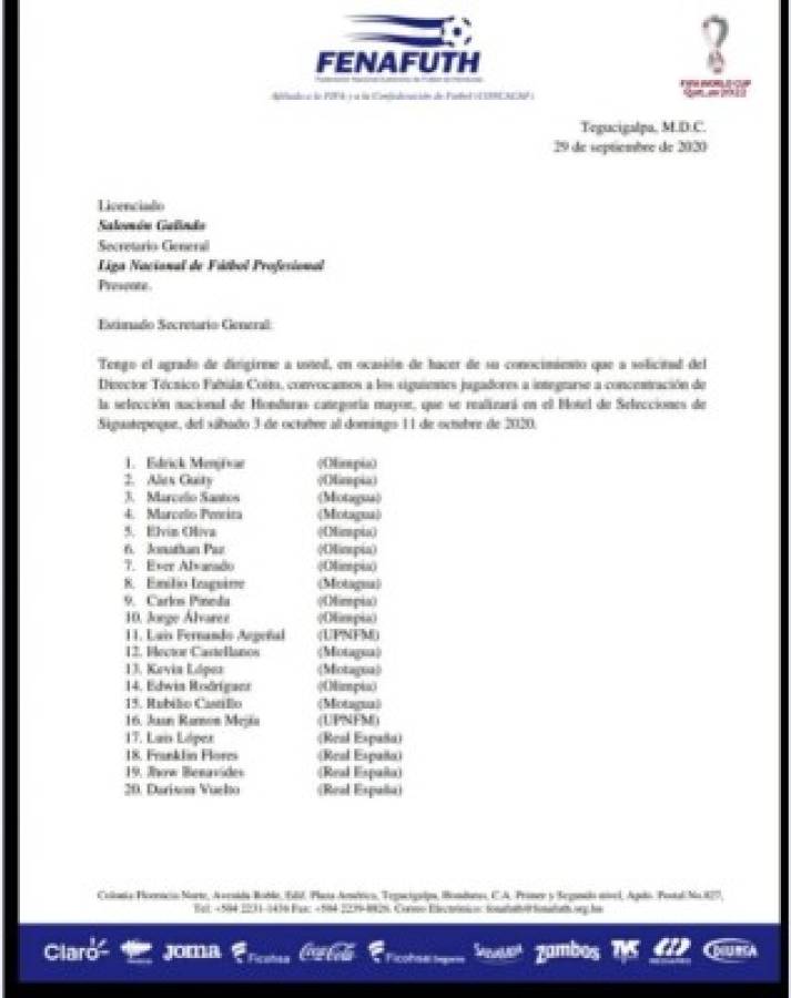 ¿Cómo sería el primer 11 de Honduras tras la pandemia para el amistoso ante Nicaragua?