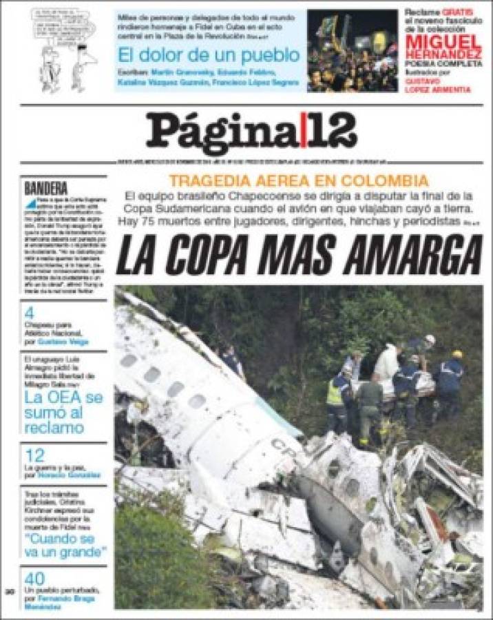 PORTADAS: ¡El mundo llora la tragedia aérea del Chapecoense!