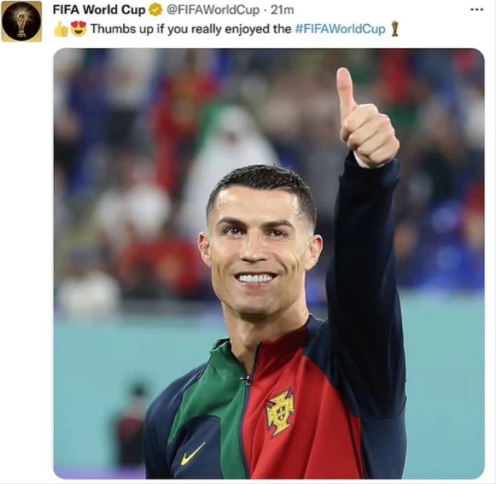 El mensaje estaba ilustrado con una imagen del delantero portugués con el pulgar hacia arriba, lo que muchos aficionados consideraron como una burla hacia el delantero.