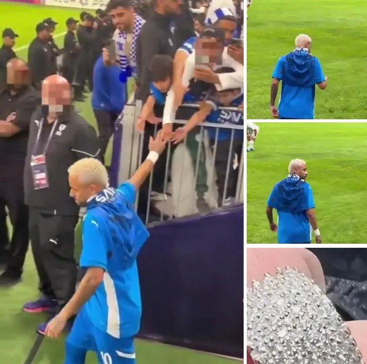 Un aficionado saludó a Neymar y terminó robándole un costoso anillo.
