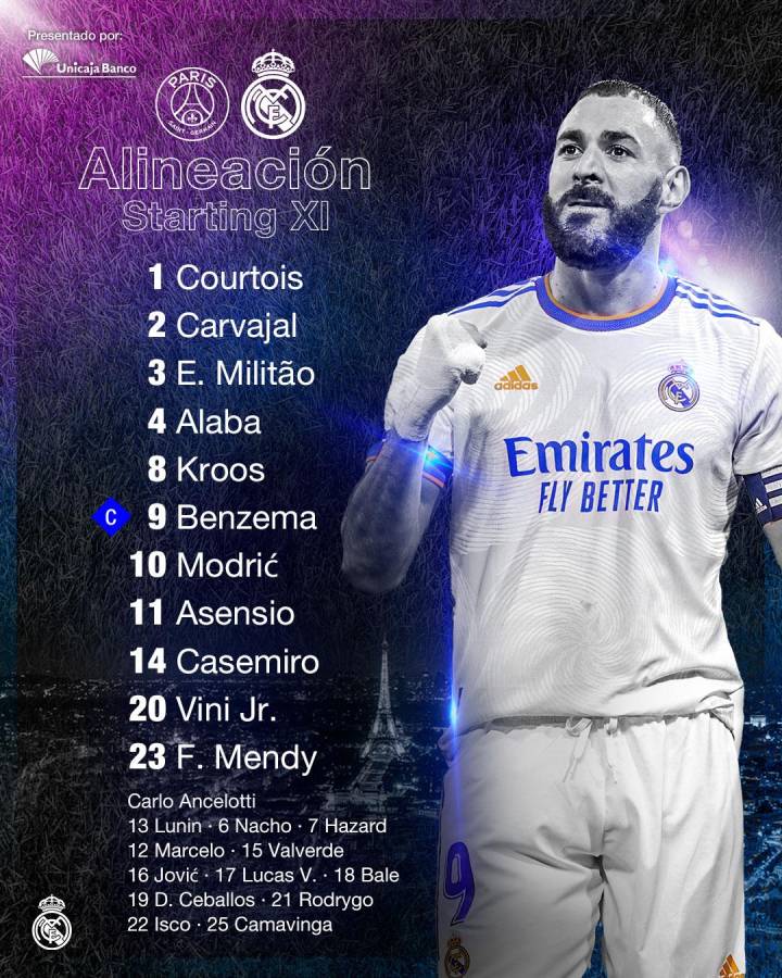 La alineación oficial del Real Madrid para enfrentar al PSG en la ida de los octavos de la Champions