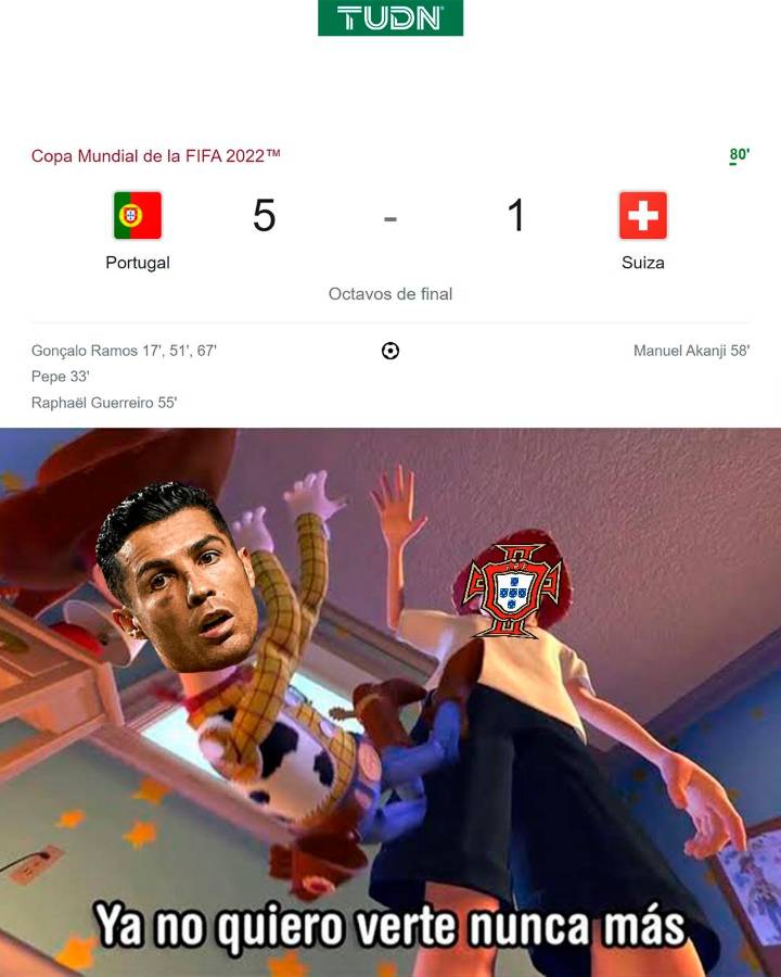 Cristiano Ronaldo es víctima de los memes por ser suplente y no meter gol en la paliza de Portugal a Suiza en el Mundial