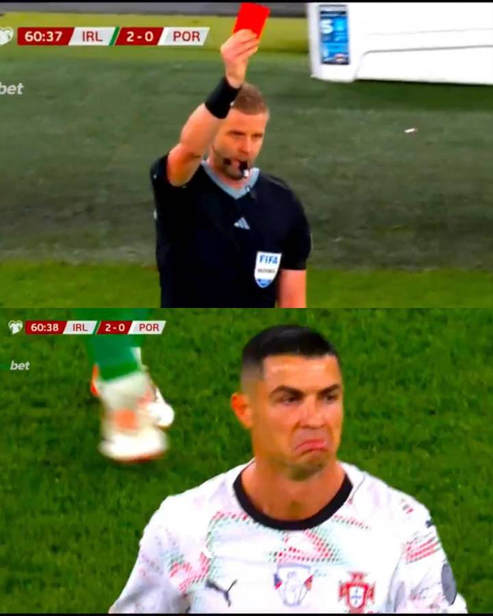 Cristiano Ronaldo recibe la peor burla tras ser expulsado, rompe un récord histórico y el feo gesto contra el árbitro
