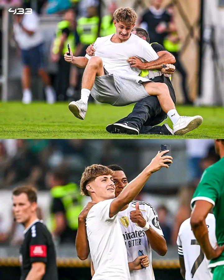 Un aficionado salta al campo y así reaccionó Mbappé; Arda Güler brilla y el debutante se lució con Real Madrid