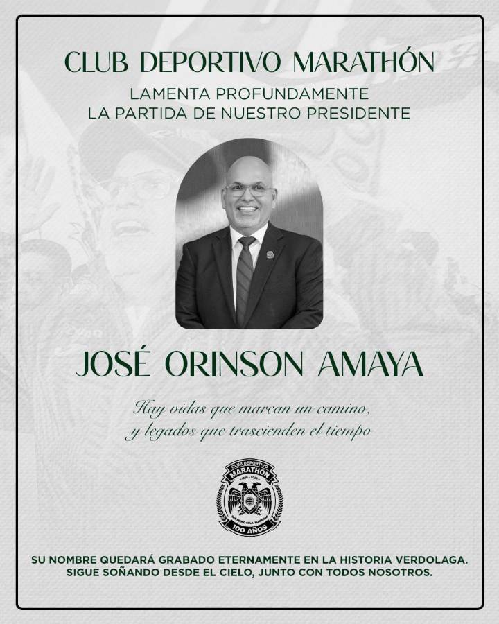 Pachuca y los equipos de la Liga Nacional despiden al presidente de Marathón, Orinson Amaya: Permanecerá en nuestros corazones