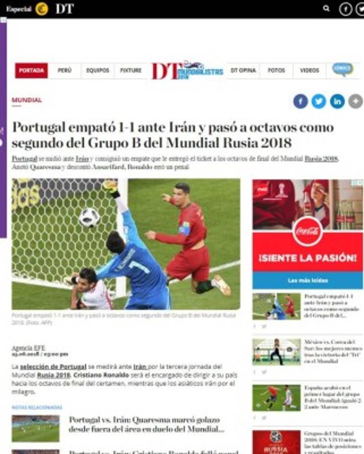 PORTADAS: Así ven a la Portugal de Ronaldo por su pase a octavos de Rusia 2018