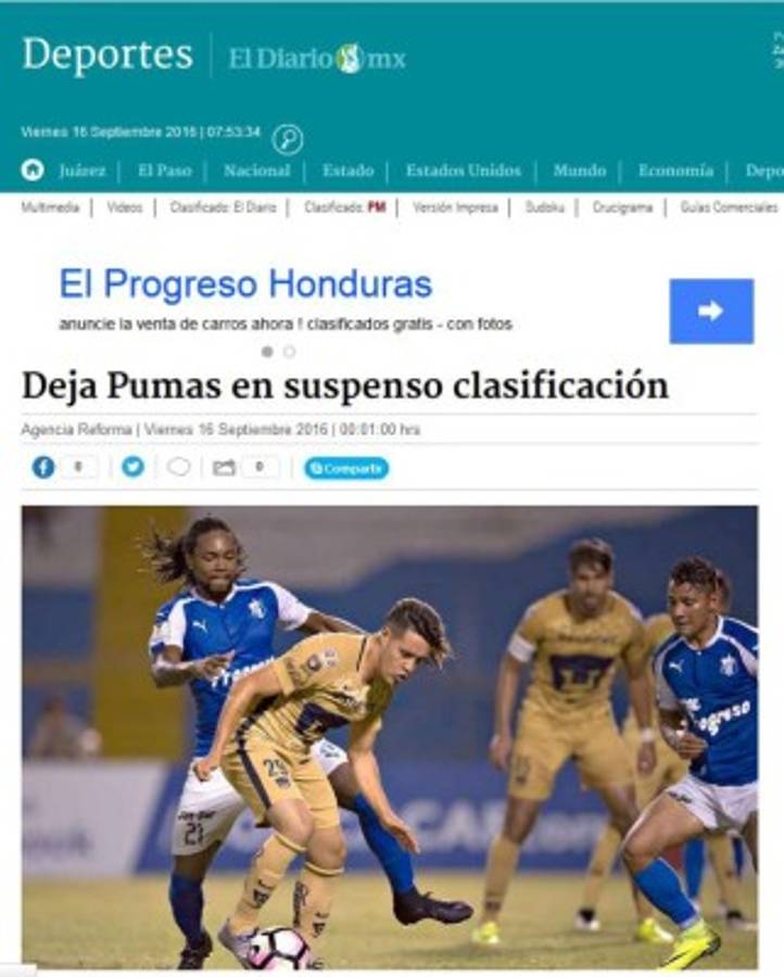 'Suspenso y se ahoga el grito': Así tituló la prensa mexicana derrota de Pumas ante Honduras