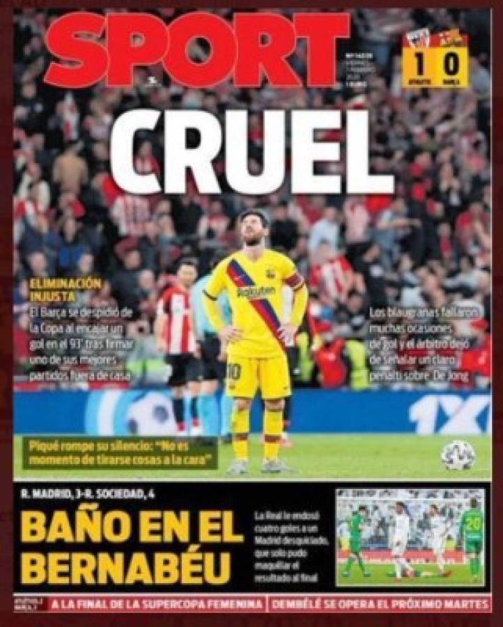 Barcelona-Real Madrid, las portadas tras la eliminación de Copa del Rey: 'Baño y otro sopapo para Messi'