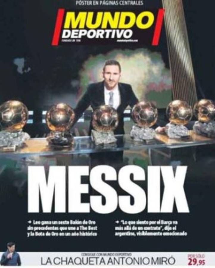 La prensa mundial se rinde ante Messi tras ganar su sexto Balón de Oro
