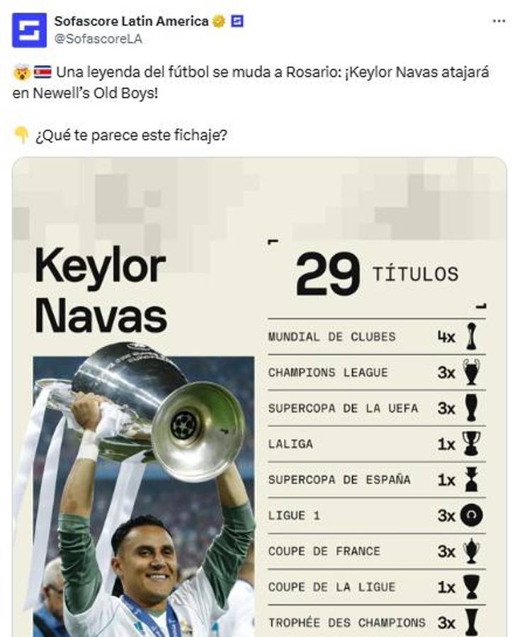 “Bombazo que sacude el mercado; leyenda”: prensa argentina reacciona con la llegada de Keylor Navas
