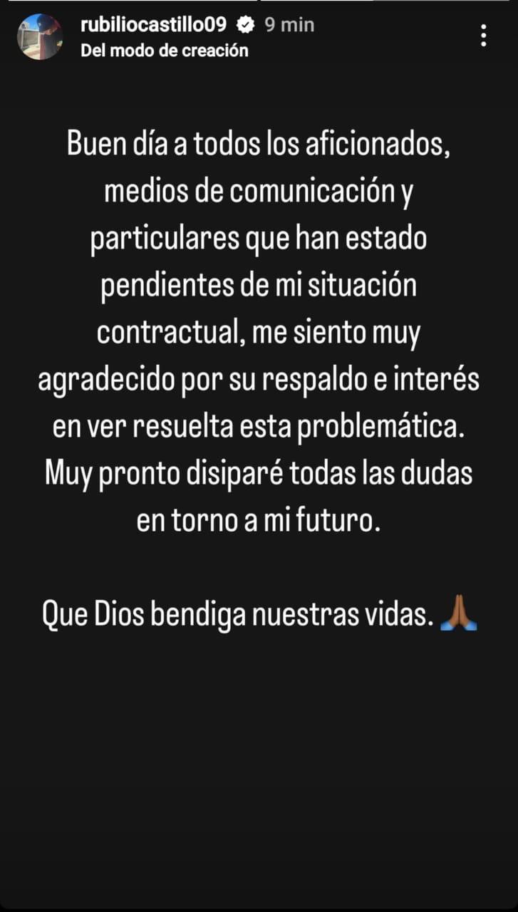 El mensaje de Rubilio Castillo sobre su futuro.