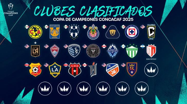 Los 22 clubes que ya están clasificados a la Copa de Campeones de Concacaf 2025; solo quedan cinco lugares