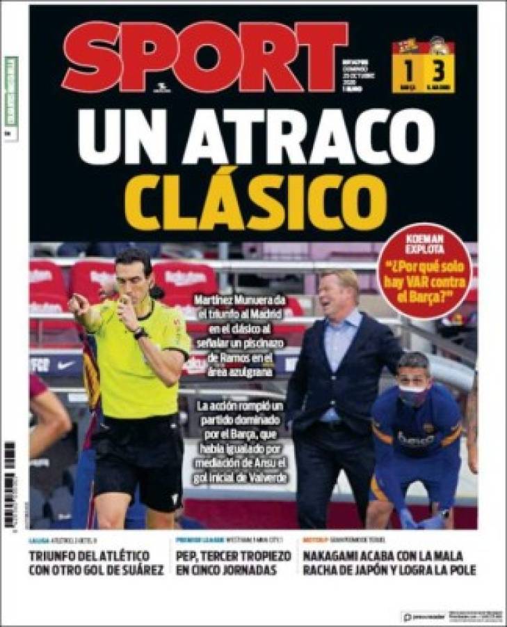 'Un atraco clásico': Las portadas el día después del polémico triunfo del Real Madrid ante Barcelona   