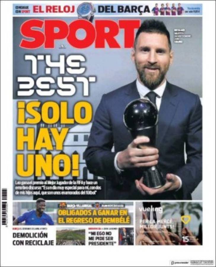 Lo que dicen las portadas del mundo sobre el 'The Best' conquistado por Messi