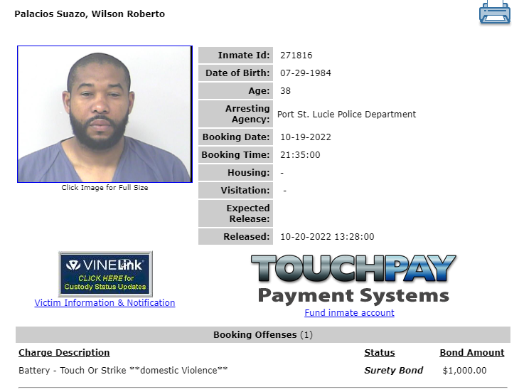 El exjugador hondureño Wilson Palacios fue arrestado en Estados Unidos por violencia doméstica