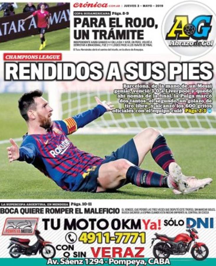 Messi se roba las portada del mundo tras su exhibición contra el Liverpool en Champions