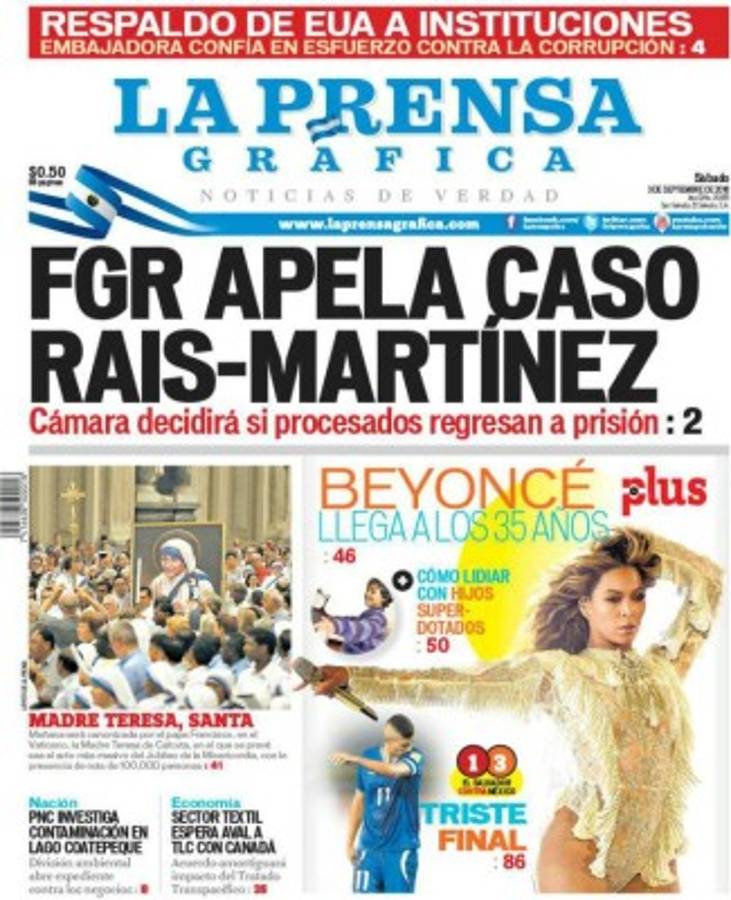 Portadas: Tristeza y dramatismo en El Salvador; en México, poca euforia
