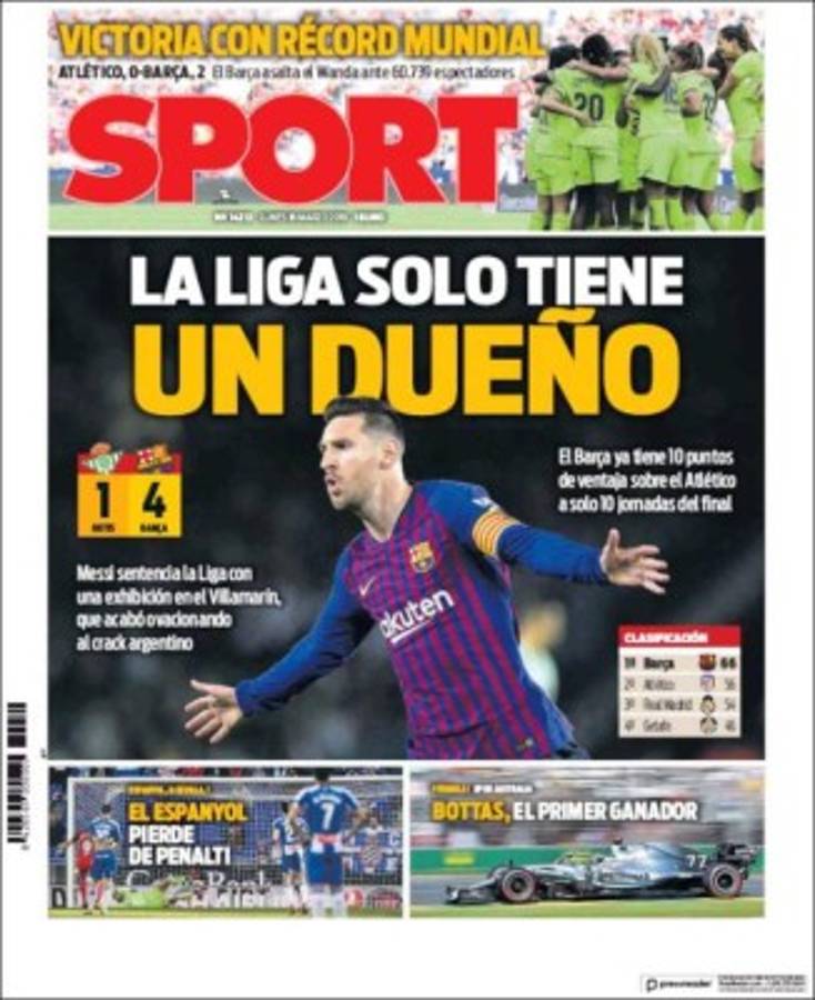Las portada se rinden a Lionel Messi tras el hattrick contra el Betis en La Liga
