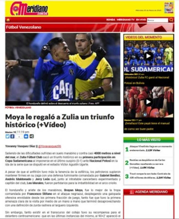 Prensa sudamericana: Bryan Moya amargó a un 'Nacional Potosí con récord de remates'